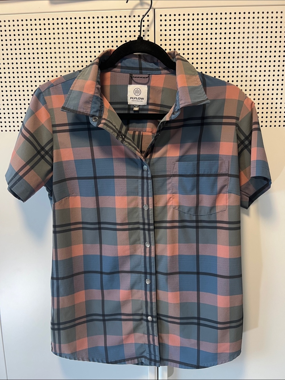 Flylow Women’s Plaid Biking Shirt, Blue and Dusty Rose